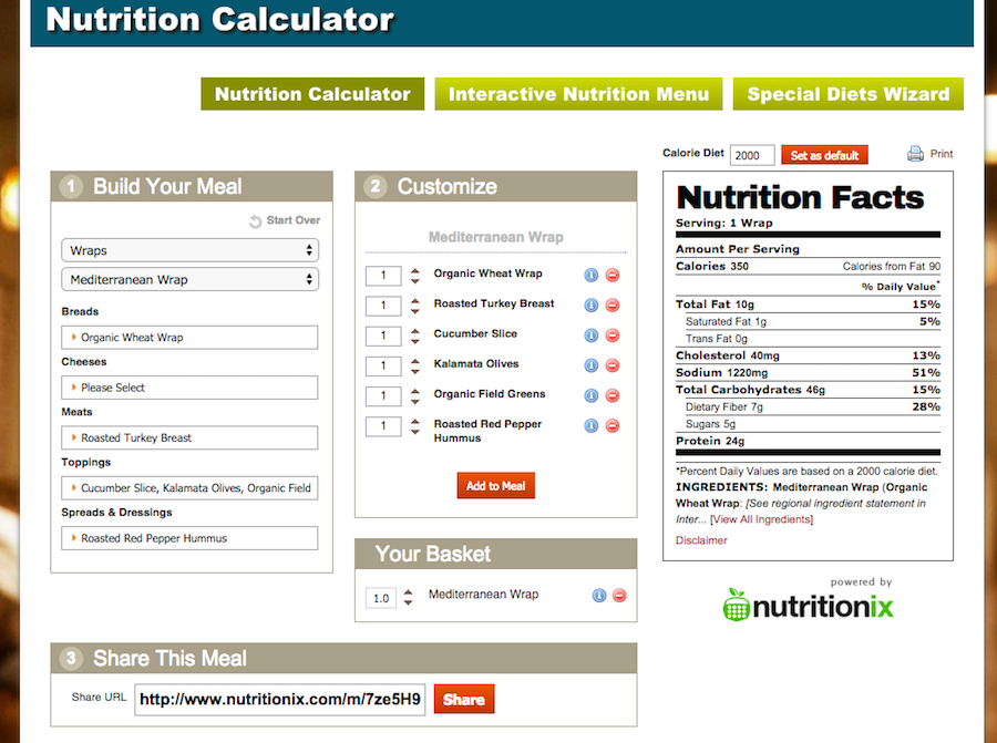 Jason's Deli Nutritional Calculator