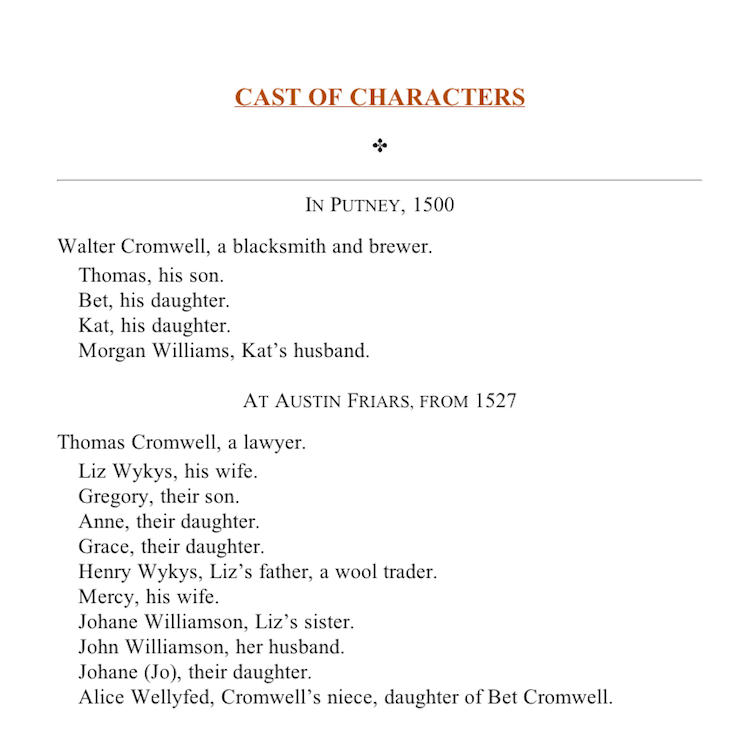 Cast of Characters in Wolf Hall